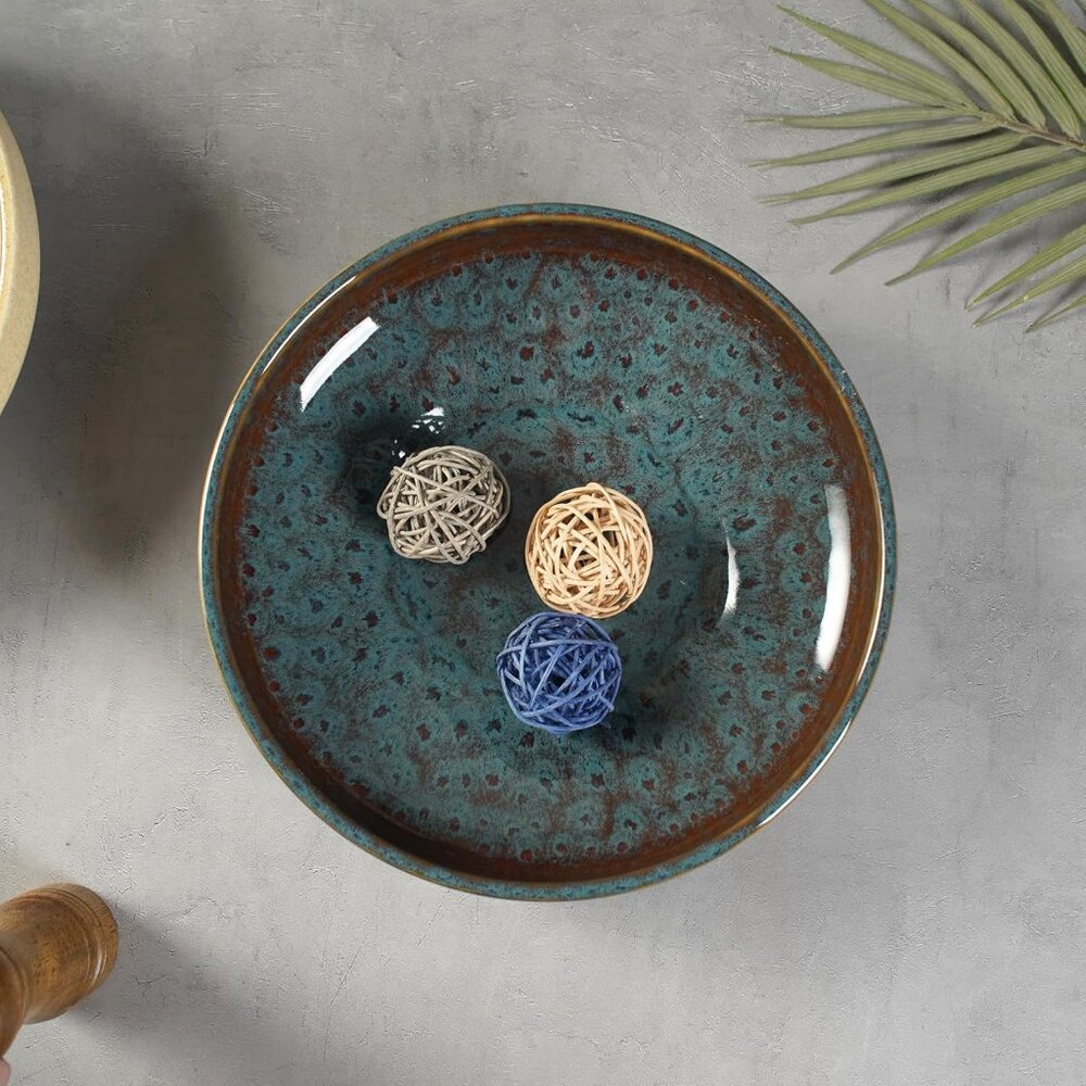 New Ceramic Fruit Bowl 10.2 Inch Decorative Pedestal Bowl for Kitchen Counter - Picture 6 of 8